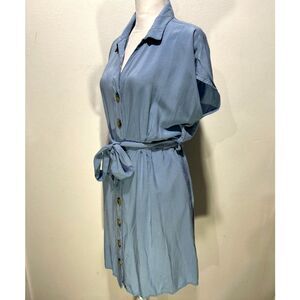 Love by Chesley shirt dress blue rayon summer casual preppy women M